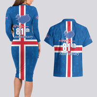Iceland Icelandic National Day Couples Matching Long Sleeve Bodycon Dress and Hawaiian Shirt Happy 81th Anniversary