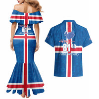 Iceland Icelandic National Day Couples Matching Mermaid Dress and Hawaiian Shirt Happy 81th Anniversary