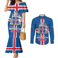 Iceland Icelandic National Day Couples Matching Mermaid Dress and Long Sleeve Button Shirt Happy 81th Anniversary
