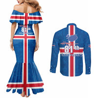 Iceland Icelandic National Day Couples Matching Mermaid Dress and Long Sleeve Button Shirt Happy 81th Anniversary