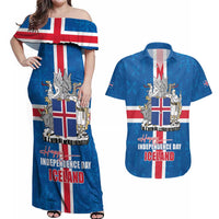 Iceland Icelandic National Day Couples Matching Off Shoulder Maxi Dress and Hawaiian Shirt Happy 81th Anniversary