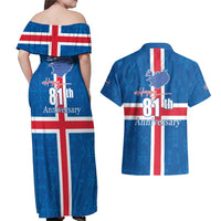 Iceland Icelandic National Day Couples Matching Off Shoulder Maxi Dress and Hawaiian Shirt Happy 81th Anniversary