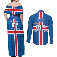 Iceland Icelandic National Day Couples Matching Off Shoulder Maxi Dress and Long Sleeve Button Shirt Happy 81th Anniversary