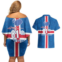 Iceland Icelandic National Day Couples Matching Off Shoulder Short Dress and Hawaiian Shirt Happy 81th Anniversary