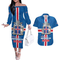 Iceland Icelandic National Day Couples Matching Off The Shoulder Long Sleeve Dress and Hawaiian Shirt Happy 81th Anniversary