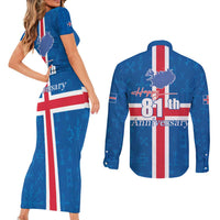 Iceland Icelandic National Day Couples Matching Short Sleeve Bodycon Dress and Long Sleeve Button Shirt Happy 81th Anniversary