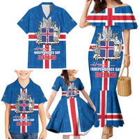 Iceland Icelandic National Day Family Matching Mermaid Dress and Hawaiian Shirt Happy 81th Anniversary