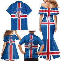 Iceland Icelandic National Day Family Matching Mermaid Dress and Hawaiian Shirt Happy 81th Anniversary
