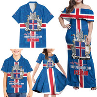Iceland Icelandic National Day Family Matching Off Shoulder Maxi Dress and Hawaiian Shirt Happy 81th Anniversary