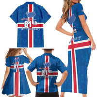 Iceland Icelandic National Day Family Matching Short Sleeve Bodycon Dress and Hawaiian Shirt Happy 81th Anniversary