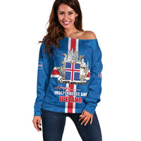 Iceland Icelandic National Day Off Shoulder Sweater Happy 81th Anniversary
