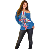 Iceland Icelandic National Day Off Shoulder Sweater Happy 81th Anniversary