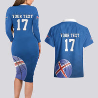 Iceland Basketball Custom Couples Matching Long Sleeve Bodycon Dress and Hawaiian Shirt Blue Style