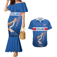 Iceland Basketball Custom Couples Matching Mermaid Dress and Hawaiian Shirt Blue Style