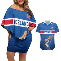 Iceland Basketball Custom Couples Matching Off Shoulder Short Dress and Hawaiian Shirt Blue Style