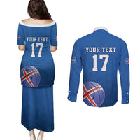 Iceland Basketball Custom Couples Matching Puletasi and Long Sleeve Button Shirt Blue Style
