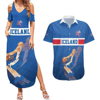 Iceland Basketball Custom Couples Matching Summer Maxi Dress and Hawaiian Shirt Blue Style