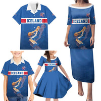 Iceland Basketball Custom Family Matching Puletasi and Hawaiian Shirt Blue Style