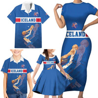 Iceland Basketball Custom Family Matching Short Sleeve Bodycon Dress and Hawaiian Shirt Blue Style