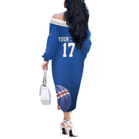 Iceland Basketball Custom Off The Shoulder Long Sleeve Dress Blue Style