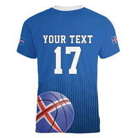 Iceland Basketball Custom Women V-Neck T-Shirt Blue Style