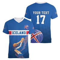 Iceland Basketball Custom Women V-Neck T-Shirt Blue Style