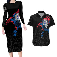 Iceland Viking Culture Couples Matching Long Sleeve Bodycon Dress and Hawaiian Shirt Norse Mythology Raven Tattoo