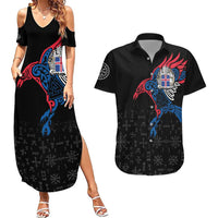 Iceland Viking Culture Couples Matching Summer Maxi Dress and Hawaiian Shirt Norse Mythology Raven Tattoo