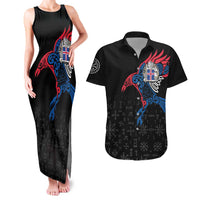 Iceland Viking Culture Couples Matching Tank Maxi Dress and Hawaiian Shirt Norse Mythology Raven Tattoo