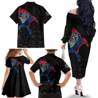 Iceland Viking Culture Family Matching Off The Shoulder Long Sleeve Dress and Hawaiian Shirt Norse Mythology Raven Tattoo