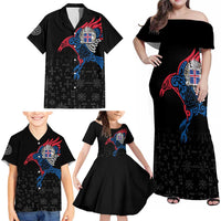 Iceland Viking Culture Family Matching Off Shoulder Maxi Dress and Hawaiian Shirt Norse Mythology Raven Tattoo