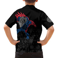 Iceland Viking Culture Family Matching Off Shoulder Short Dress and Hawaiian Shirt Norse Mythology Raven Tattoo
