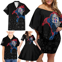 Iceland Viking Culture Family Matching Off Shoulder Short Dress and Hawaiian Shirt Norse Mythology Raven Tattoo