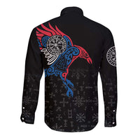 Iceland Viking Culture Long Sleeve Button Shirt Norse Mythology Raven Tattoo