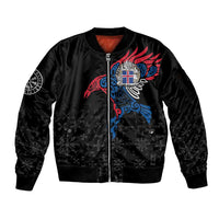 Iceland Viking Culture Sleeve Zip Bomber Jacket Norse Mythology Raven Tattoo