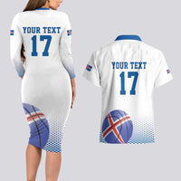 Iceland Basketball Custom Couples Matching Long Sleeve Bodycon Dress and Hawaiian Shirt White Style