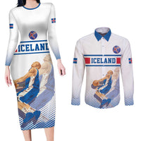 Iceland Basketball Custom Couples Matching Long Sleeve Bodycon Dress and Long Sleeve Button Shirt White Style