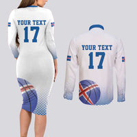 Iceland Basketball Custom Couples Matching Long Sleeve Bodycon Dress and Long Sleeve Button Shirt White Style