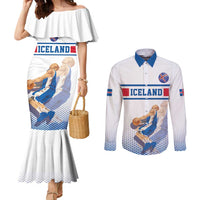 Iceland Basketball Custom Couples Matching Mermaid Dress and Long Sleeve Button Shirt White Style