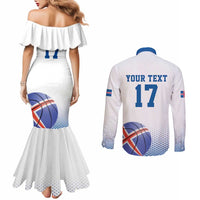 Iceland Basketball Custom Couples Matching Mermaid Dress and Long Sleeve Button Shirt White Style