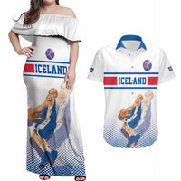 Iceland Basketball Custom Couples Matching Off Shoulder Maxi Dress and Hawaiian Shirt White Style