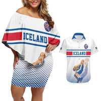 Iceland Basketball Custom Couples Matching Off Shoulder Short Dress and Hawaiian Shirt White Style