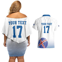Iceland Basketball Custom Couples Matching Off Shoulder Short Dress and Hawaiian Shirt White Style