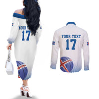 Iceland Basketball Custom Couples Matching Off The Shoulder Long Sleeve Dress and Long Sleeve Button Shirt White Style