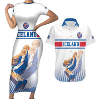 Iceland Basketball Custom Couples Matching Short Sleeve Bodycon Dress and Hawaiian Shirt White Style
