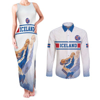 Iceland Basketball Custom Couples Matching Tank Maxi Dress and Long Sleeve Button Shirt White Style