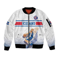 Iceland Basketball Custom Sleeve Zip Bomber Jacket White Style