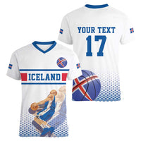 Iceland Basketball Custom Women V-Neck T-Shirt White Style