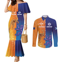 Custom Scotland and Australia Rugby Couples Matching Mermaid Dress and Long Sleeve Button Shirt Wallabies Thistle Together