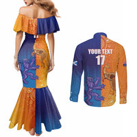 Custom Scotland and Australia Rugby Couples Matching Mermaid Dress and Long Sleeve Button Shirt Wallabies Thistle Together